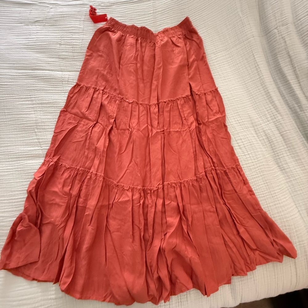 Afibi Women's Coral Tiered Maxi Skirt